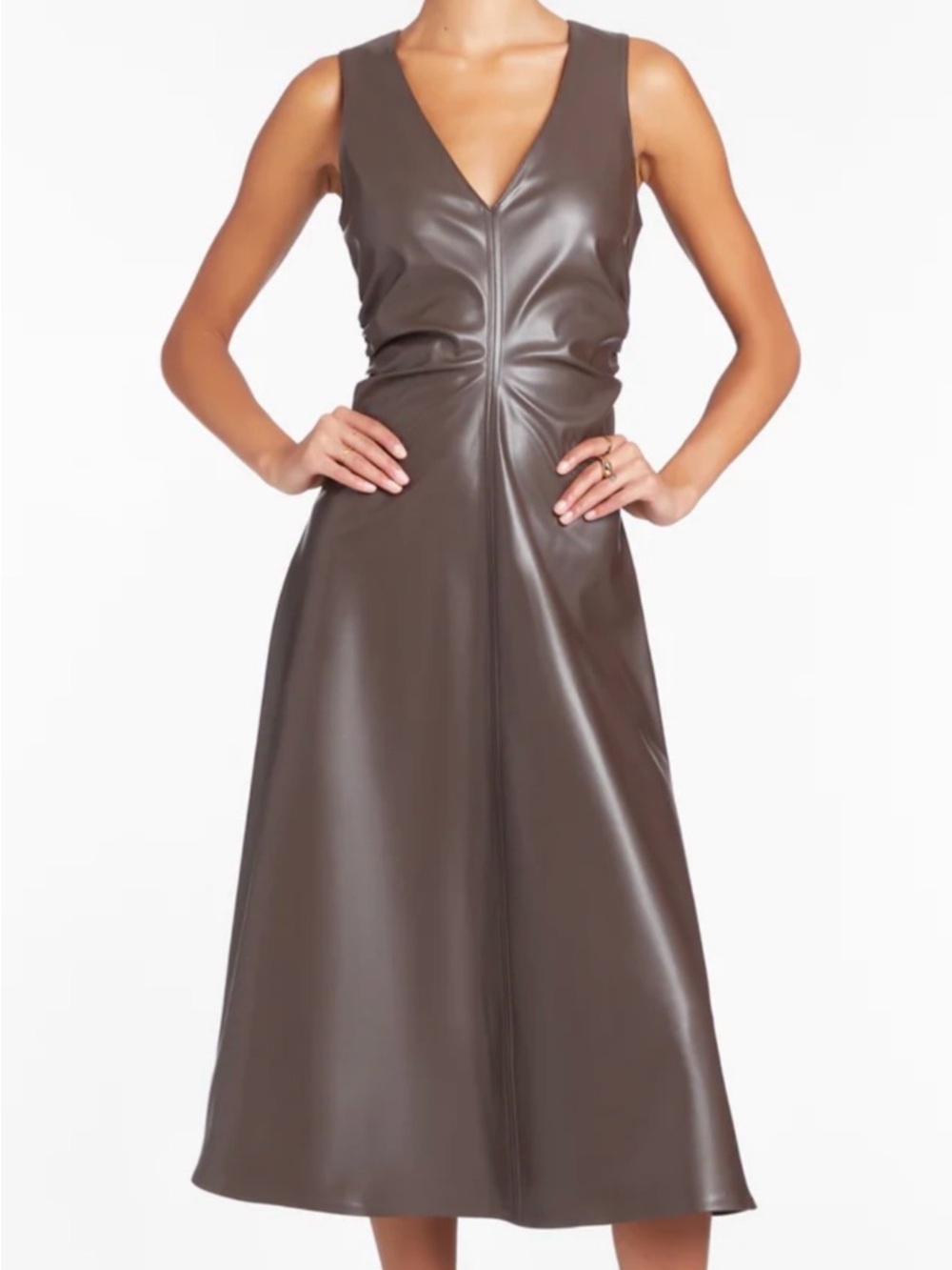 Amanda Uprichard Chocolate Brown Faux Leather Midi Dress